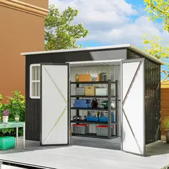 Outsunny 8.5 x 6ft Storage Shed Galvanised Steel Garden Shed, Metal Shed with Foundation Kit, Window, Lockable Wide Doors and Air Vents for Outdoor Patio, Dark Grey - 2