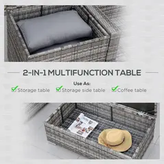 Outsunny 6PC Rattan Corner Sofa Set Wicker 4 Seater Garden Storage Coffee Table Conversation Ottoman Outdoor Weave Furniture w/ Cushion Grey - 6