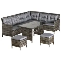 Outsunny 8 Seater Patio wicker Sofa Set ,Outdoor Couch with Table & Cushions, Grey - 1