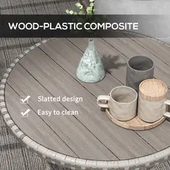 Outsunny 70 cm Wood-Effect Rattan Garden Table - Grey - 5