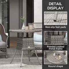 Outsunny 70 cm Wood-Effect Rattan Garden Table - Grey - 6