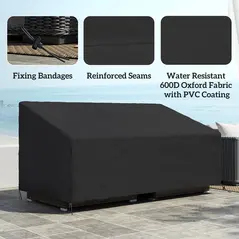 Outsunny 600D Oxford Cloth Garden Furniture Cover Waterproof, 3 Seater Sofa Protector for Patio, Outdoor, Black, 218 x 111 x 63-101 cm - 4
