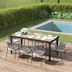 Outsunny Aluminium Outdoor Garden Dining Table for 8 People, Faux Wood Top, for Garden, Patio, 190 x 90 x 74 cm, Natural - 2