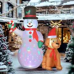 Outsunny 6FT Christmas Inflatables Snowman & Dog with Built-in LED Lights and Flashing Light, Blow Up Christmas Inflatable Decoration for Indoor Outdoor Decor, Garden - 2