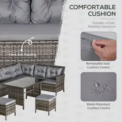 Outsunny 8 Seater Patio wicker Sofa Set ,Outdoor Couch with Table & Cushions, Grey - 5