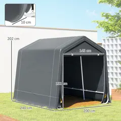 Outsunny 8 x 6.5 ft Outdoor Garden Storage Shed, Waterproof Bike Tent w/ Double Roll-up Zipper Door for Garden Tools, Dark Grey - 3