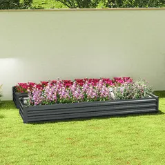 Outsunny 60 x 240cm Galvanised Steel Planter, with Open Bottom, Pack of 2 - 9