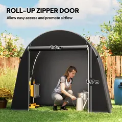 Outsunny 8 x 4 ft Garden Storage Tent, Waterproof Bike Tent with Roll-up Zipper Door and Galvanised Metal Frame, Dark Grey - 6