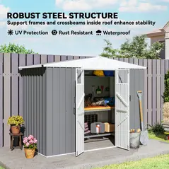 Outsunny 8 x 4 ft Metal Garden Shed, Garden Storage Shed with Window, 4 Vents and Lockable Door, Waterproof Galvanised Steel Tool Storage Shed, Light Grey - 6