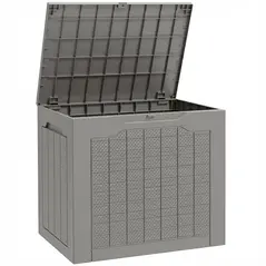 Outsunny 93L Plastic Garden Storage Box, Outdoor Storage Box with Handles, Waterproof Outdoor Storage Container, Khaki - 1