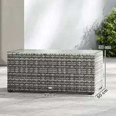 Outsunny 90 x 50cm Glass-Top Rattan Side Table - Light Grey - 3