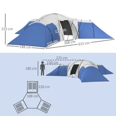 Outsunny 6-9 Man Tent with Bedrooms and Living Room, Accessories Included, Blue - 3