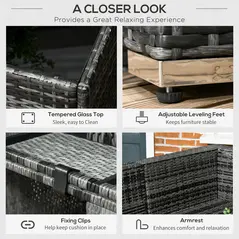 Outsunny 8 Pieces PE Rattan Corner Sofa Set, Outdoor Garden Furniture Set, Patio Wicker Sofa Seater w/ Cushion, Washable Cushion Cover & Tempered Glass Table, Grey - 7