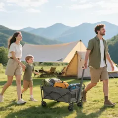 Outsunny 62L Festival Trolley on Wheels, Garden Folding Trolley Cart, 120kg Heavy Duty Collapsible Folding Wagon with Adjustable Handle and Carrying Bag for Beach, Camping, Festival, Grey - 2