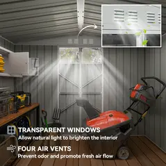 Outsunny 8 x 4 ft Metal Garden Shed, Garden Storage Shed with Window, 4 Vents and Lockable Door, Waterproof Galvanised Steel Tool Storage Shed, Light Grey - 4