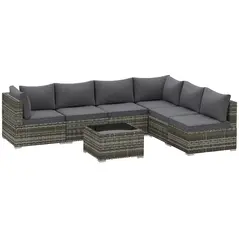 Outsunny 7 Pieces Outdoor PE Rattan Corner Sofa Set, Patio Wicker Conversation Chaise Lounge Furniture w/ Tempered Glass Table-top & Soft Padded Cushion for Garden, Backyard, Lawn, Dark Grey - 1