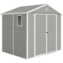 Outsunny 7.9ft x 6.2ft Aluminium Frame Rust Resistance Waterproof Shed, with Galvanised Foundation - Light Grey - 1