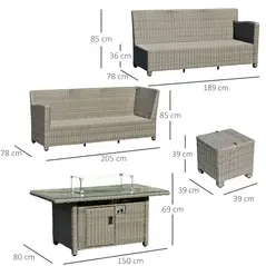Outsunny 8-Seater Outdoor PE Rattan Sofa Set Conversation Set w/ Fire Pit Table, L-Shape Sofa, Footstool and Furniture Cover - 3