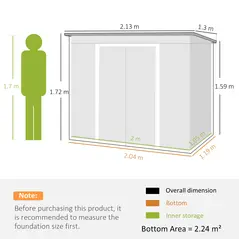 Outsunny 7 x 4ft Galvanised Steel Garden Shed, with Foundation Kit - Dark Grey - 3