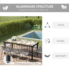 Outsunny Aluminium Outdoor Garden Dining Table for 8 People, Faux Wood Top, for Garden, Patio, 190 x 90 x 74 cm, Natural - 5