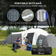 Outsunny 6-9 Man Tent with Bedrooms and Living Room, Accessories Included, Dark Grey - 7