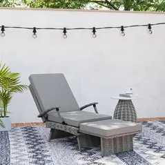 Outsunny 80° Reclining Rattan Lounger - Grey - 9