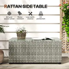 Outsunny 90 x 50cm Glass-Top Rattan Side Table - Light Grey - 4