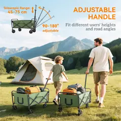 Outsunny 62L Festival Trolley on Wheels, Garden Folding Trolley Cart, 120kg Heavy Duty Collapsible Folding Wagon with Adjustable Handle and Carrying Bag for Beach, Camping, Festival, Green - 8