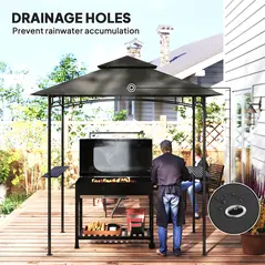 Outsunny 8' x 5' Grill Gazebo, Double Tiered BBQ Gazebo Shelter Canopy with LED Lights, 2 Side Shelves, Hooks, Dark Grey - 5