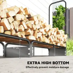 Outsunny 8.5ft Firewood Rack, Heavy Duty Log Storage Holder with Waterproof 600D Oxford Log Cover for Fireplace Fire Pits Outdoor Patio Wood Storage, 300 kg Large Capacity, Black - 6