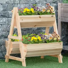 Outsunny 68cm x 57.5cm x 80.5cm 51L Wood Raised Garden Bed, Outdoor Planter Box with Stand, Nonwoven Fabric for Vegetables, Herbs, Flowers, Natural - 2