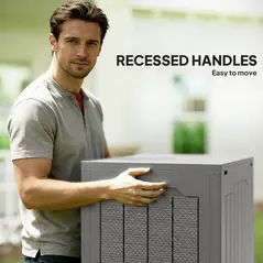 Outsunny 93L Plastic Garden Storage Box, Outdoor Storage Box with Handles, Waterproof Outdoor Storage Container, Khaki - 5