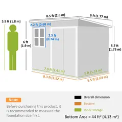 Outsunny 8.5 x 6ft Storage Shed Galvanised Steel Garden Shed, Metal Shed with Foundation Kit, Window, Lockable Wide Doors and Air Vents for Outdoor Patio, Light Grey - 3