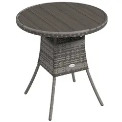 Outsunny 70 cm Wood-Effect Rattan Garden Table - Grey - 1