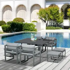 Outsunny 9PCs Patio Aluminium Dining Set, Space Saving Cube Set with 4 Chairs, 4 Ottoman, Cushions, 8 Seater Garden Furniture - 2