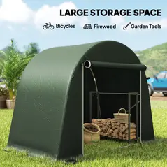 Outsunny 8 x 4 ft Garden Storage Tent, Waterproof Bike Tent with Roll-up Zipper Door and Galvanised Metal Frame, Green - 5