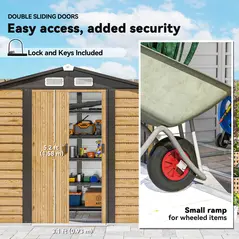 Outsunny 7 x 4ft Garden Shed, Easy to Assemble, Upgraded Galvanised Steel Frame with Foundation Kit, Double Doors with Lock, Outdoor Metal Shed with Vents and Gloves, Garden Storage Shed, Natural - 6