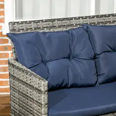 Outsunny 7-Seater Patio wicker Sofa Set Rattan Chair Furniture w/ Glass & Cushioned, Dark Blue - 7