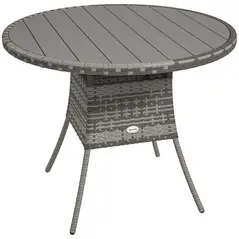 Outsunny 90 cm Wood-Effect Rattan Garden Table - Grey - 1