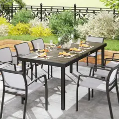 Outsunny Aluminium Outdoor Garden Dining Table for 8 People, Faux Wood Top, for Garden, Patio, 190 x 90 x 74cm, Brown - 9