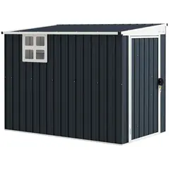Outsunny 7.6 x 4ft Garden Metal Shed, Outdoor Storage Shed with Window, 2 Vents and Lockable Door for Garden, Patio, Dark Grey - 1
