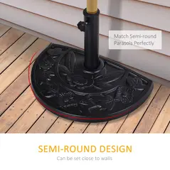 Outsunny 9kg Resin Parasol Base, Half Round Umbrella Stand with Floral Design for Garden, Outdoor, Suitable Umbrella Rod: Φ3.8cm, Φ4.8cm, Black - 5