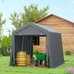 Outsunny 8 x 6.5 ft Outdoor Garden Storage Shed, Waterproof Bike Tent w/ Double Roll-up Zipper Door for Garden Tools, Dark Grey - 9