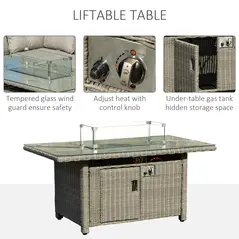 Outsunny 8-Seater Outdoor PE Rattan Sofa Set Conversation Set w/ Fire Pit Table, L-Shape Sofa, Footstool and Furniture Cover - 5