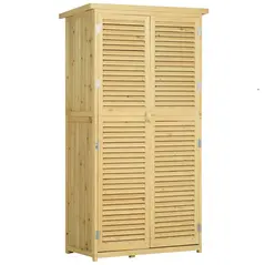 Outsunny 87 x 47 x 160cm Wooden Garden Shed, Sheds & Outdoor Storage with Asphalt Roof and 2 Lockable Doors, Natural - 1