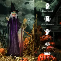 Outsunny 6ft Animated Witch Decoration, with Sound - Purple/White - 6