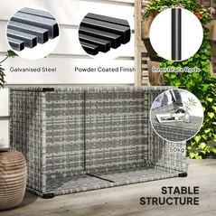 Outsunny 90 x 50cm Glass-Top Rattan Side Table - Light Grey - 6