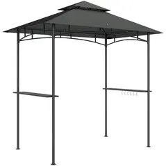 Outsunny 8' x 5' Grill Gazebo, Double Tiered BBQ Gazebo Shelter Canopy with LED Lights, 2 Side Shelves, Hooks, Dark Grey - 1