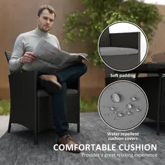 Outsunny 7 Pieces Outdoor Rattan Garden Furniture with Fire Pit Table, 6 Seater Garden Table and Chairs with Cushions, Rattan Dining Set with Propane Heater Table, Windscreen, 50,000 BTU, Black - 5