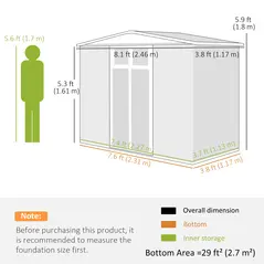 Outsunny 8 x 4 ft Metal Garden Shed, Garden Storage Shed with Window, 4 Vents and Lockable Door, Waterproof Galvanised Steel Tool Storage Shed, Light Grey - 3